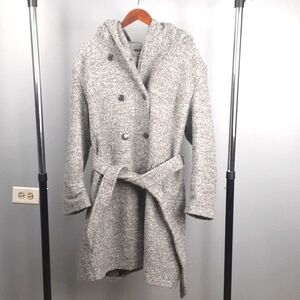 Valerie Steven's Grey Wool Blend Cape Draped Hood Belted Coat